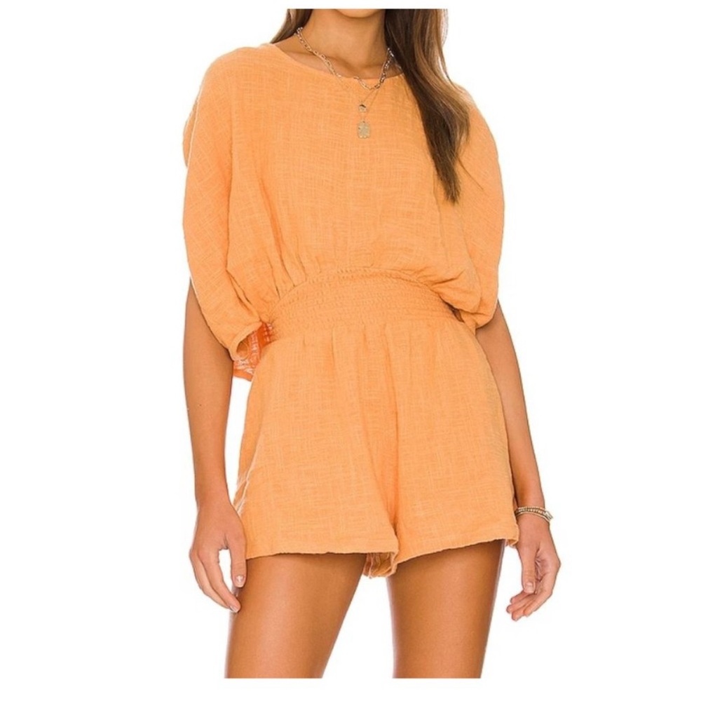Free People Pietro Romper Orange back neckline Sz Small